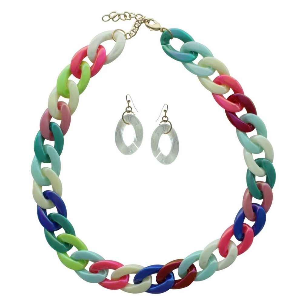 Olivia Welles Alexa Neon Chain Link Necklace with Drop
Earrings ✨ Gold + Neon